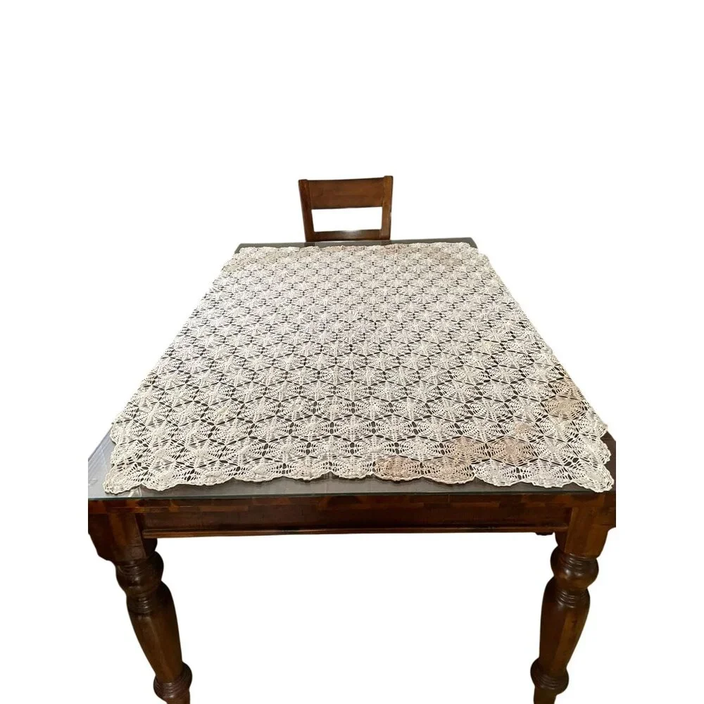 Vintage Handmade Crochet Tablecloth Used Cream Tan